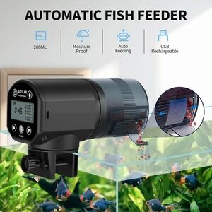 Automatic Fish Feeder Dispenser for Aquarium: Rechargeable Auto Feeders Black